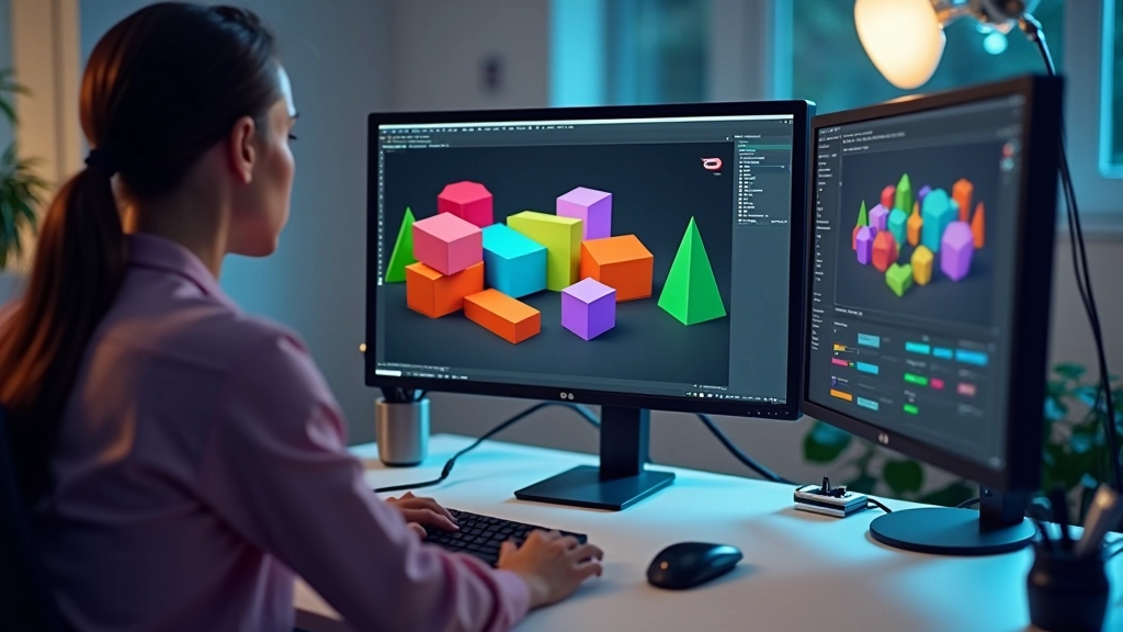 Visualizzazione 3D in Blender con modelli geometrici colorati e interfaccia di modellazione visibile sullo schermo