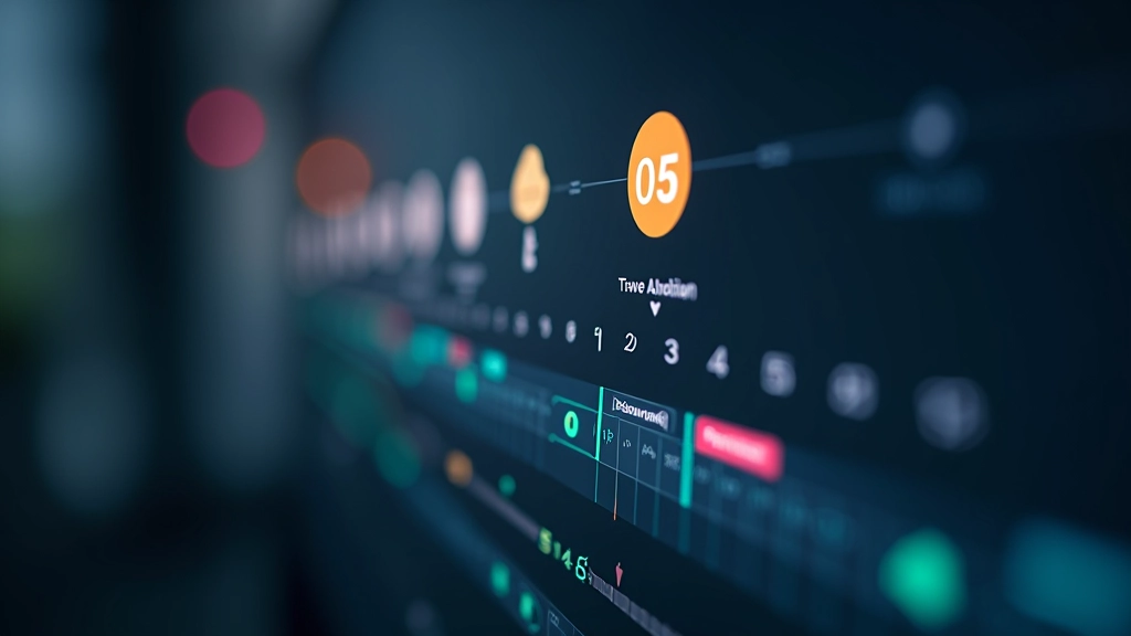 Timeline di un'animazione educativa con keyframe annotati che mostrano il timing perfetto per apparizione testo e movimento di elementi visivi